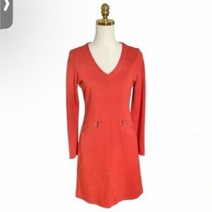 Athleta Ponte Orange Long Sleeve Dress with Zipper Pockets